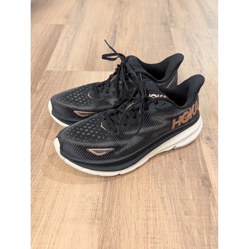 HOKA Clifton 9 Womens 9 B Running Shoes Black Rose Gold 1127896 BRGL Sneakers